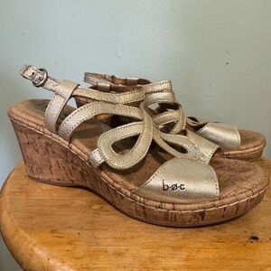 b.o.c. Cork Wedge Sandals Gold Size 6